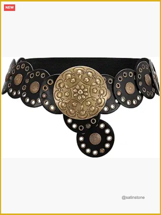 Vintage Wide Faux Leather Western Belt with Concho Discs Adjustable Cowgirl main image 4